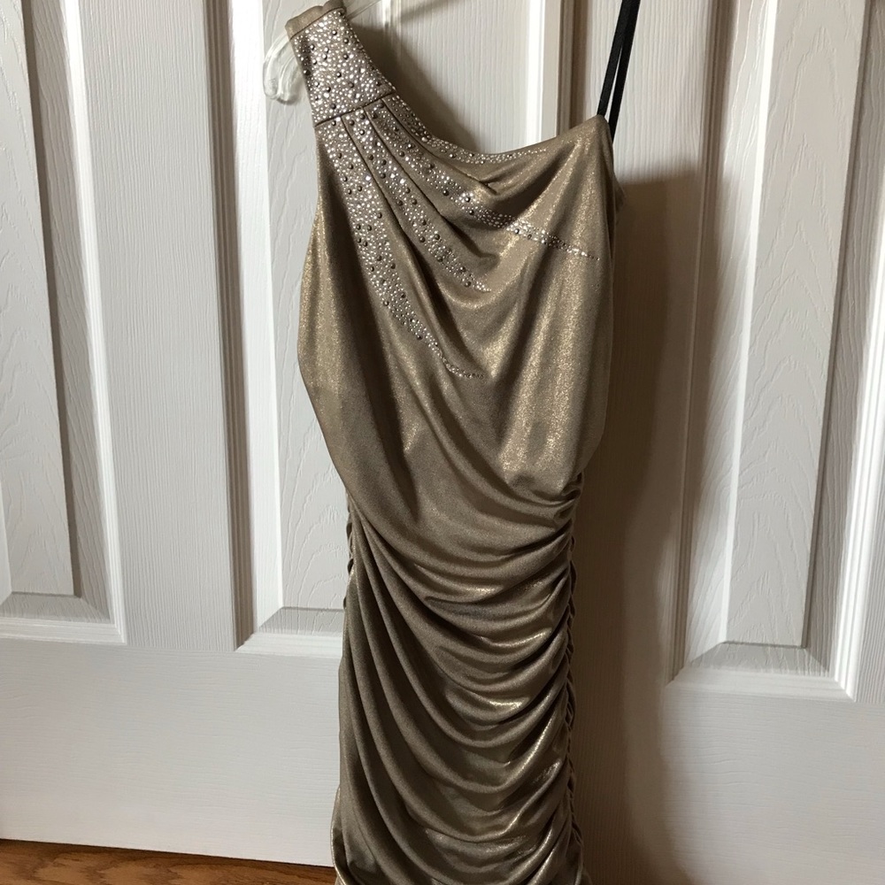 Gold/Metallic One-Strap Mini Dress